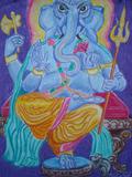 Obraz "Bůh štěstí Ganéša" hinduistický bůh se sloní hlavou, formát A2 (420x594 mm), suchý pastel.