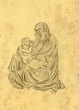 Obraz \"Madona s Ježíškem I\", formát A4, (210x297 mm), mramorovaný papír, tužka; 10.listopad 2009.
