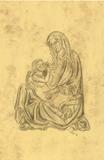Obraz \"Madona s Ježíškem II\", formát A4, (210x297 mm), mramorovaný papír, tužka; 10.listopad 2009.